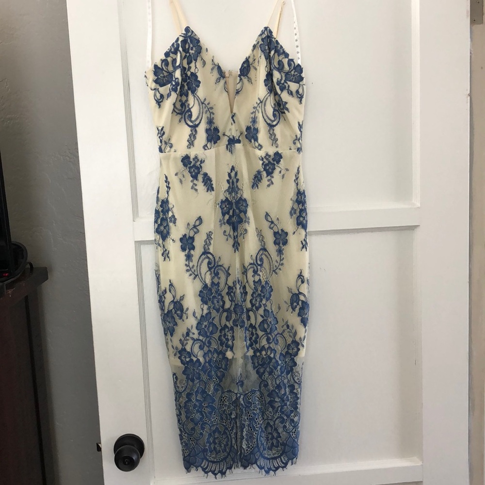 Misguided Cream and Blue Dress Size US 6